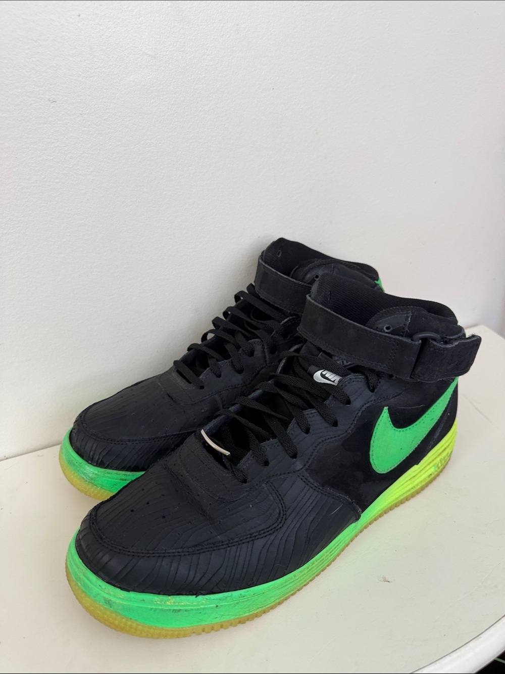Nike Lunar Force 1 Mid Sneakers in Black & Poison Green w/ Neon Green Swoosh